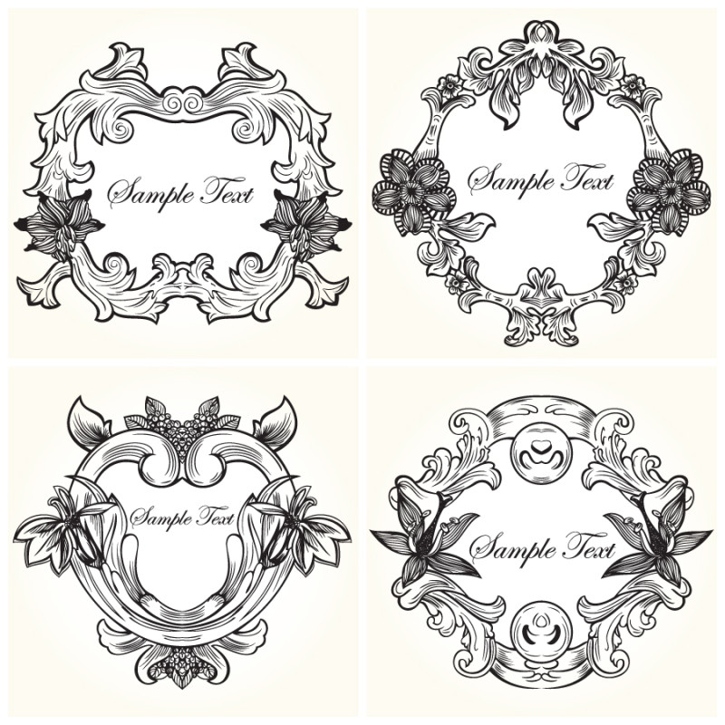 Vintage Floral Frames Vector and Photoshop Brushes 02