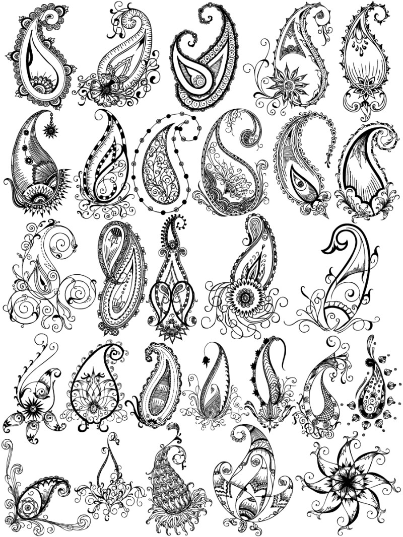 Hand Drawn Paisley Designs Vector and Photoshop Brush Pack-01
