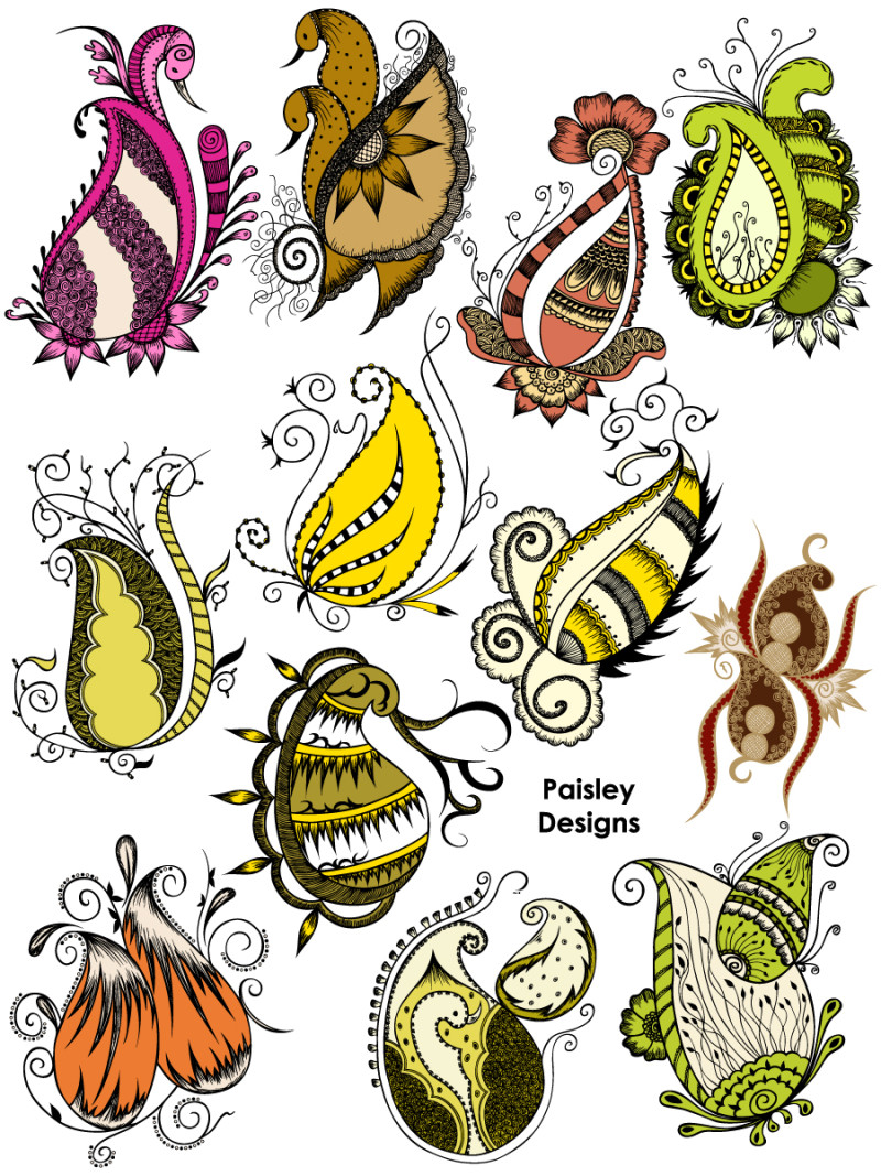 Hand Drawn Paisley Designs Vector and Photoshop Brush Pack-03