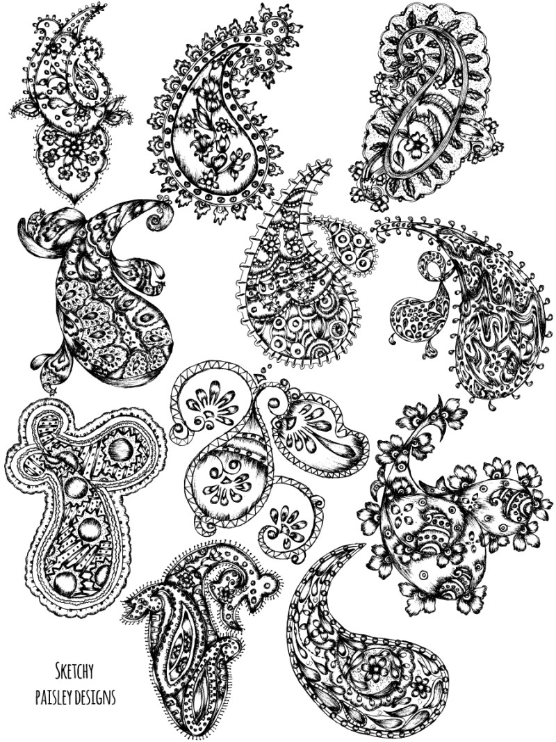 Hand Drawn Sketch Paisley Vector and Photoshop Brush Pack-01