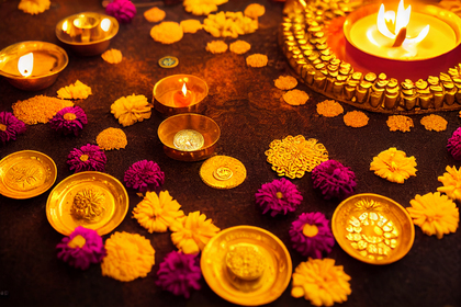 Diwali Diya background with Flowers