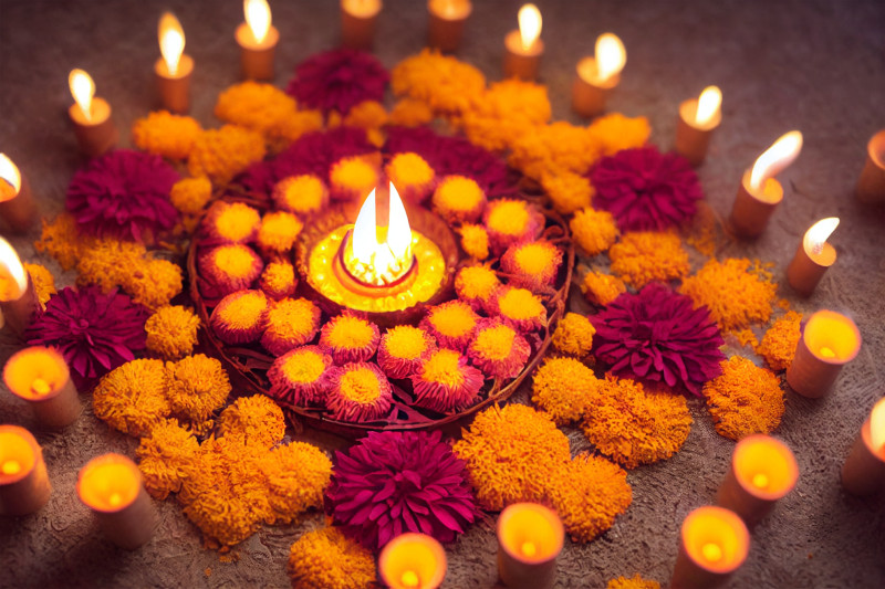 Diwali Background with Flowers