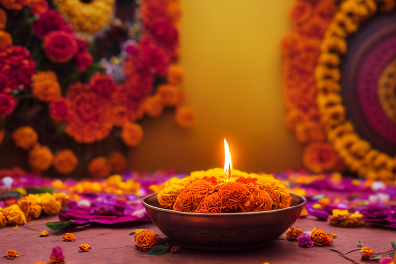 Diwali Background with Flowers Design
