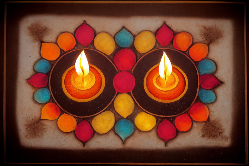 Diwali Diya Background with Rangoli Design Image