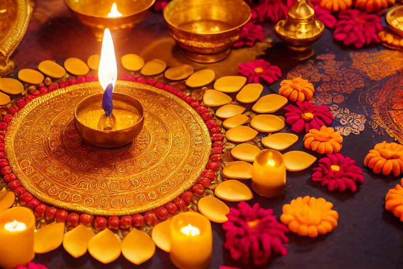Diwali Diya Background with Rangoli Design