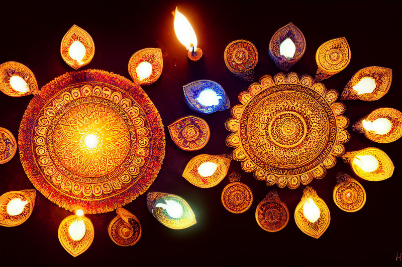 Diwali Background with Diya and Rangoli Design Image
