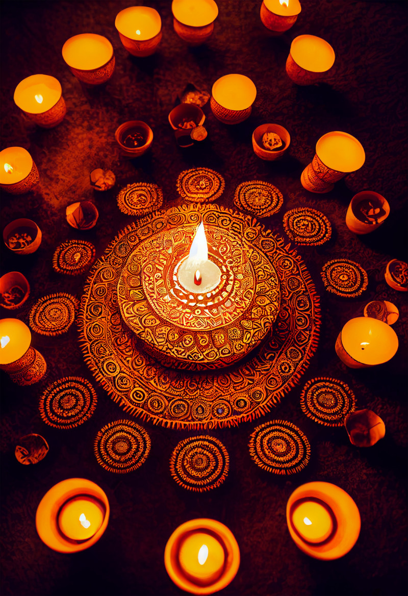 Happy Diwali Background with Diya and Rangoli Design