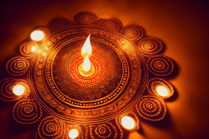 Diwali Diya Background with Rangoli Design Image