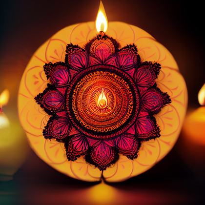 Happy Diwali Background with Diya and Rangoli Design Image