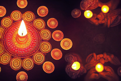 Happy Diwali Background with Diya and Rangoli Design