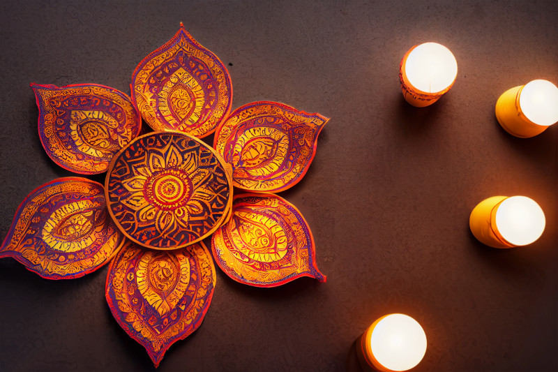 Diwali Diya Background with Rangoli Design Image