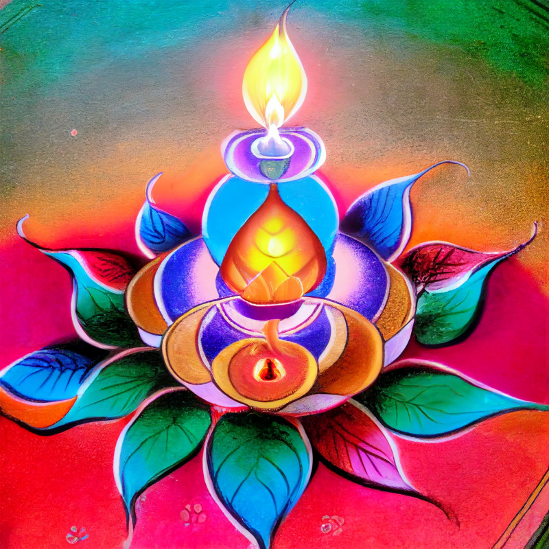 Colorful Happy Diwali Background with Diya and Rangoli Design