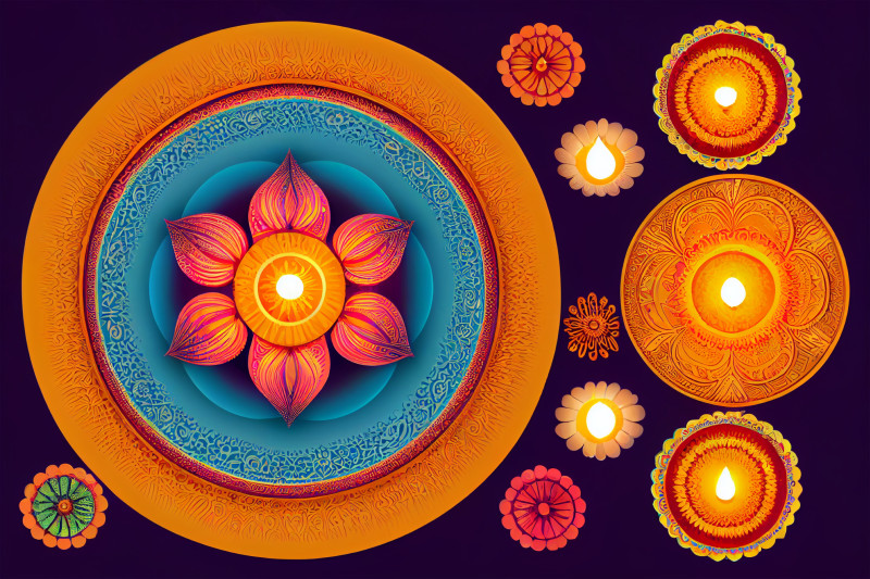 Happy Diwali Background with Diya and Rangoli Design Image