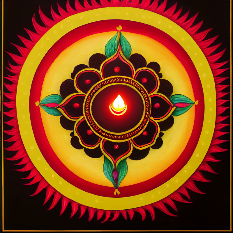 Diwali Background with Diya and Rangoli Design Image