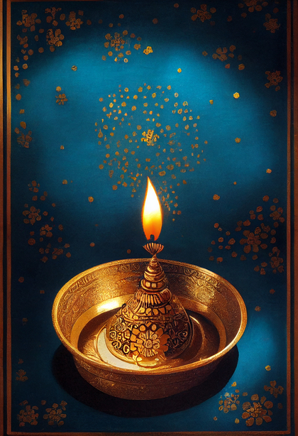 Blue Diwali Poster with Golden Diya Lamp