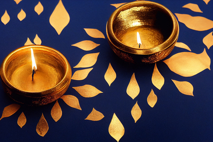 Happy Diwali Gold Diya on Blue Background Design