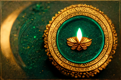Green Diwali Background with Golden Diya Lamp