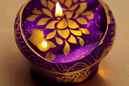 Purple Diwali Background with Golden Diya Lamp