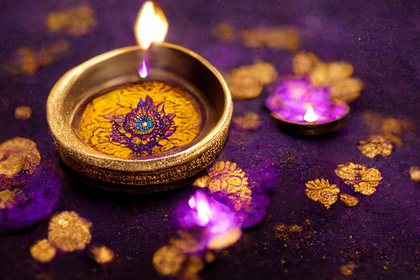 Purple Diwali Background with Golden Diya Lamp Image