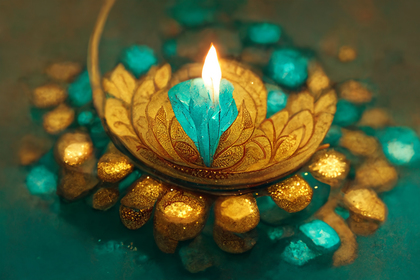 Turquoise Diwali Background with Golden Diya Lamp Image