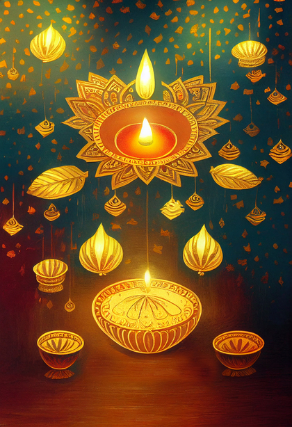 Diwali Festival Golden Diya Background