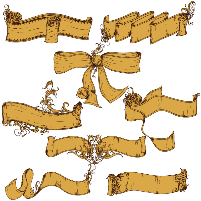 Vintage Ribbon Banners Vector and Photoshop Brush Pack-01
