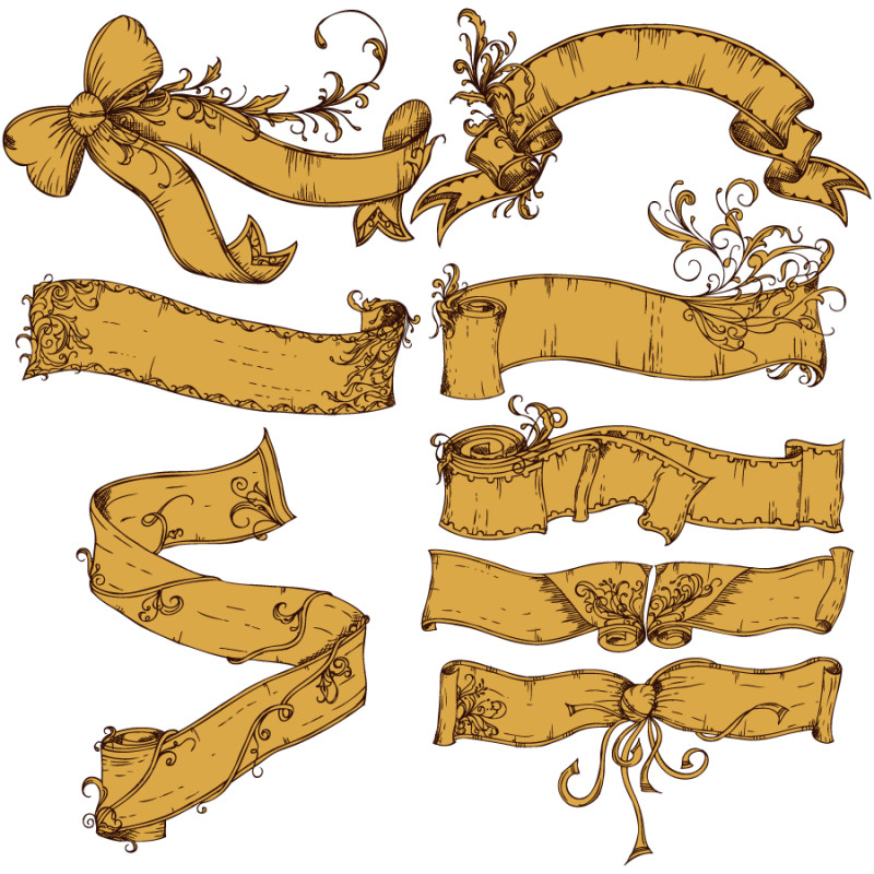 Vintage Ribbon Banners Vector and Photoshop Brush Pack-02