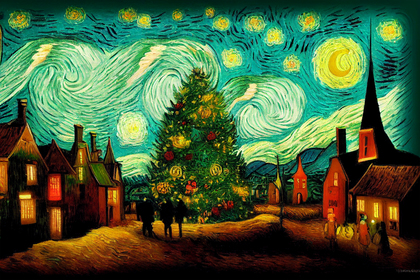 Vincent Van Gogh Style Christmas Theme Background Image