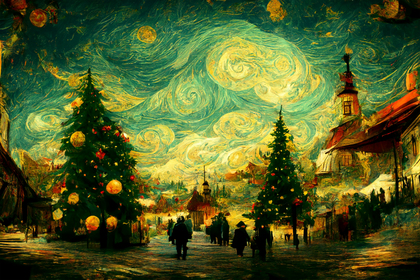 Vincent Van Gogh Style Christmas Theme Background