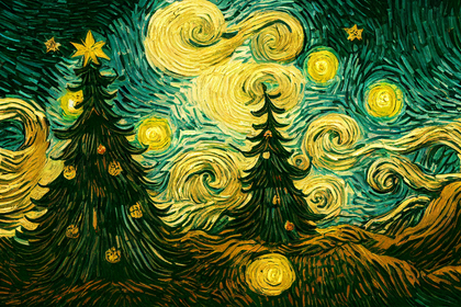 Vincent Van Gogh Style Christmas Theme Background Image