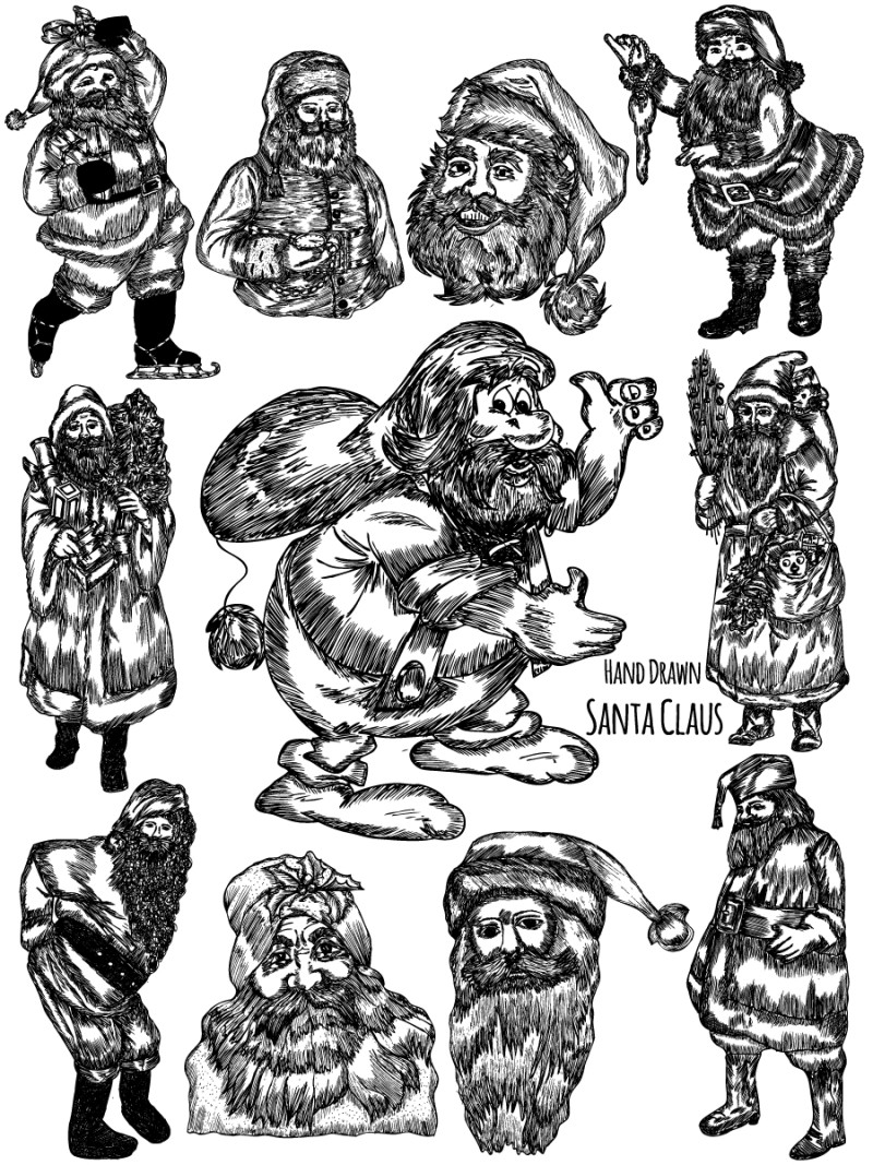 Hand Drawn Santa Claus Vector and Photoshop Brush Pack-01