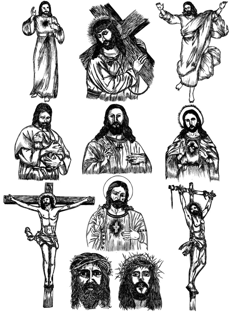 Hand Drawn Jesus Christ Vector and Photoshop Brush Pack-01