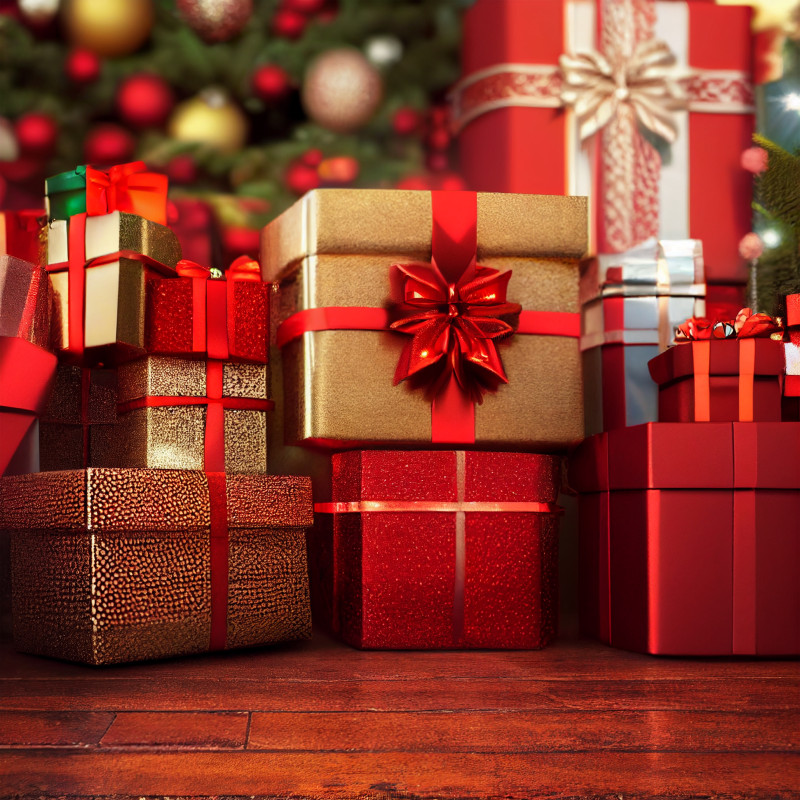 Christmas Gift Box on Wooden Background