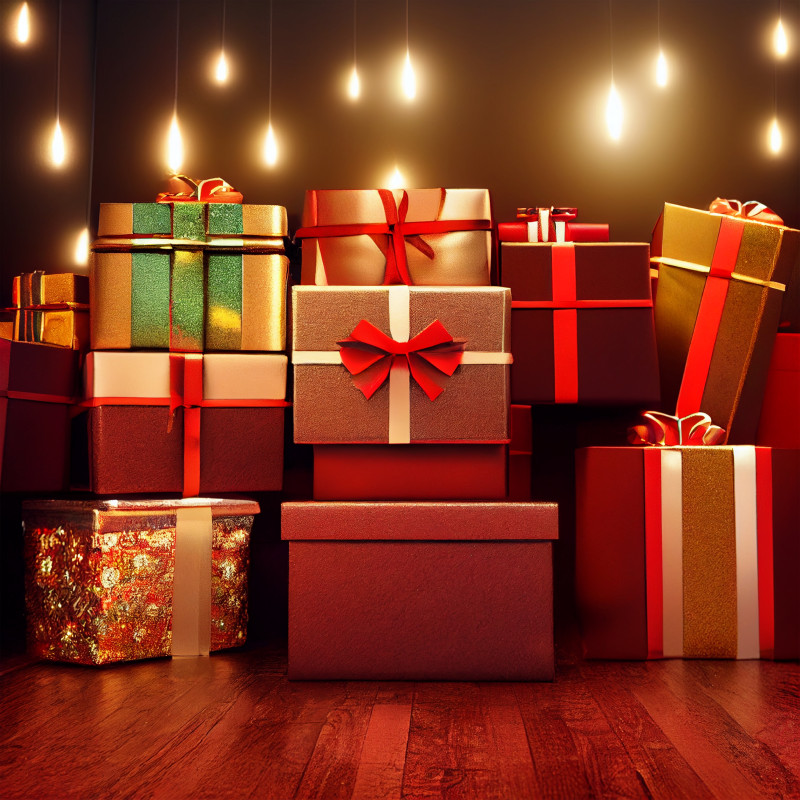 Christmas Presents on Wooden Floor Image