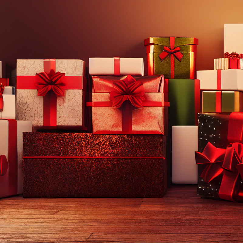 Christmas Gift Box on Wooden Background Image