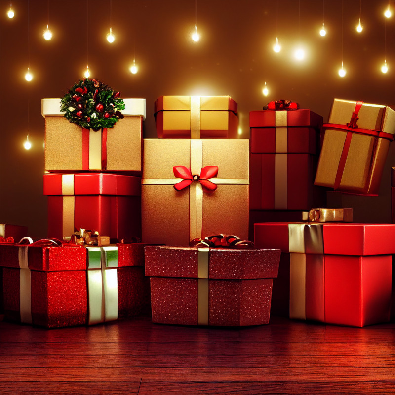 Christmas Gift Box on Wooden Floor
