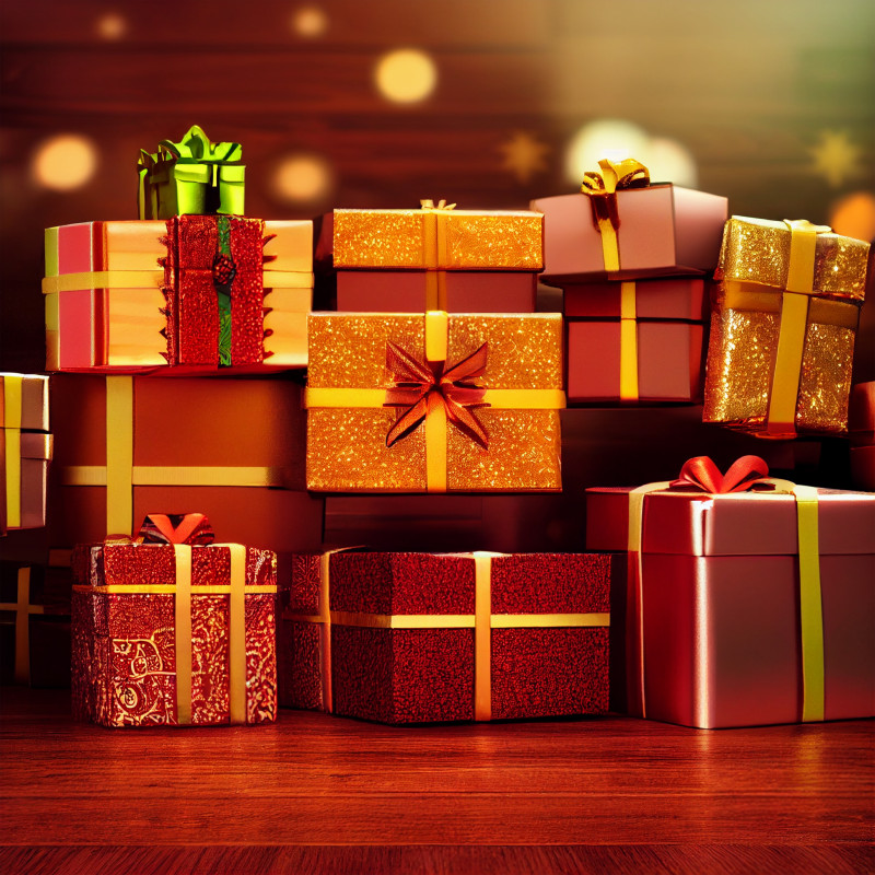 Christmas Presents on Wooden Floor
