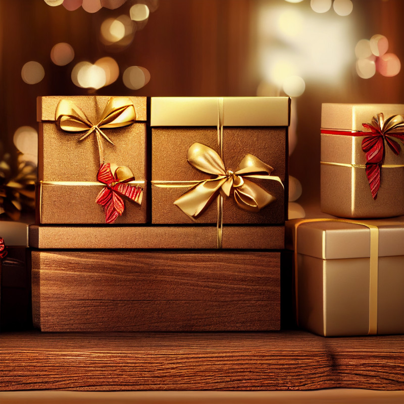 Christmas Gift Box on Wooden Background