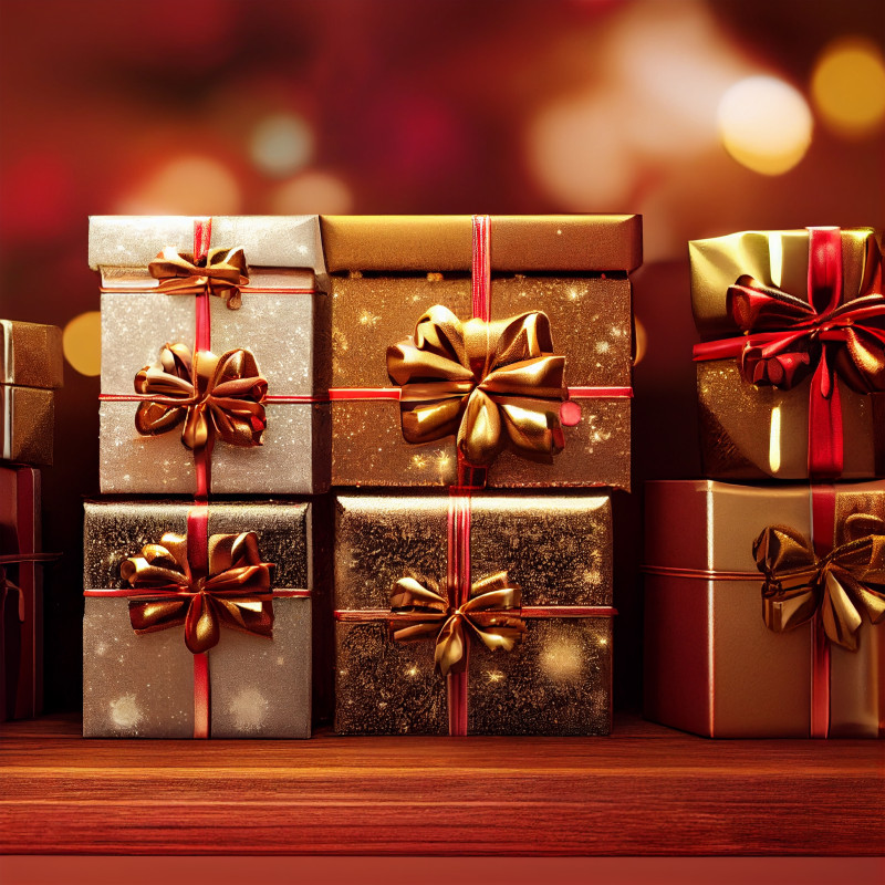 Christmas Presents on Wooden Background