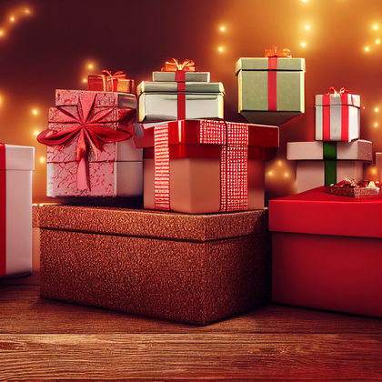 Christmas Gift Box on Wooden Background Image