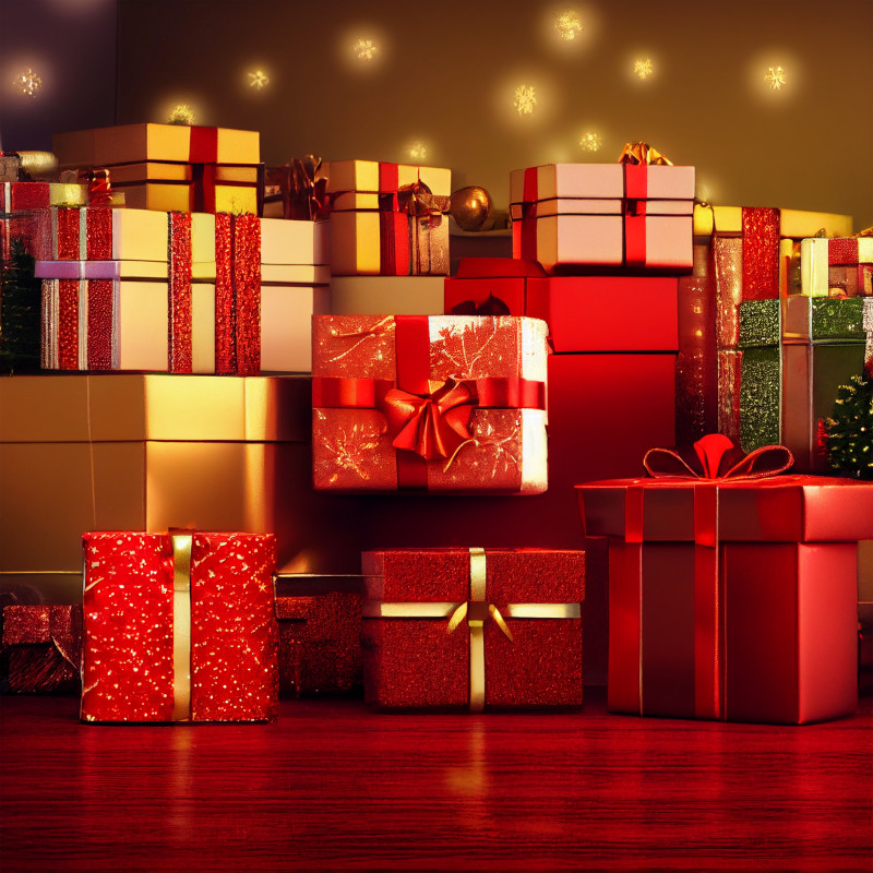 Christmas Presents on Wooden Background Image