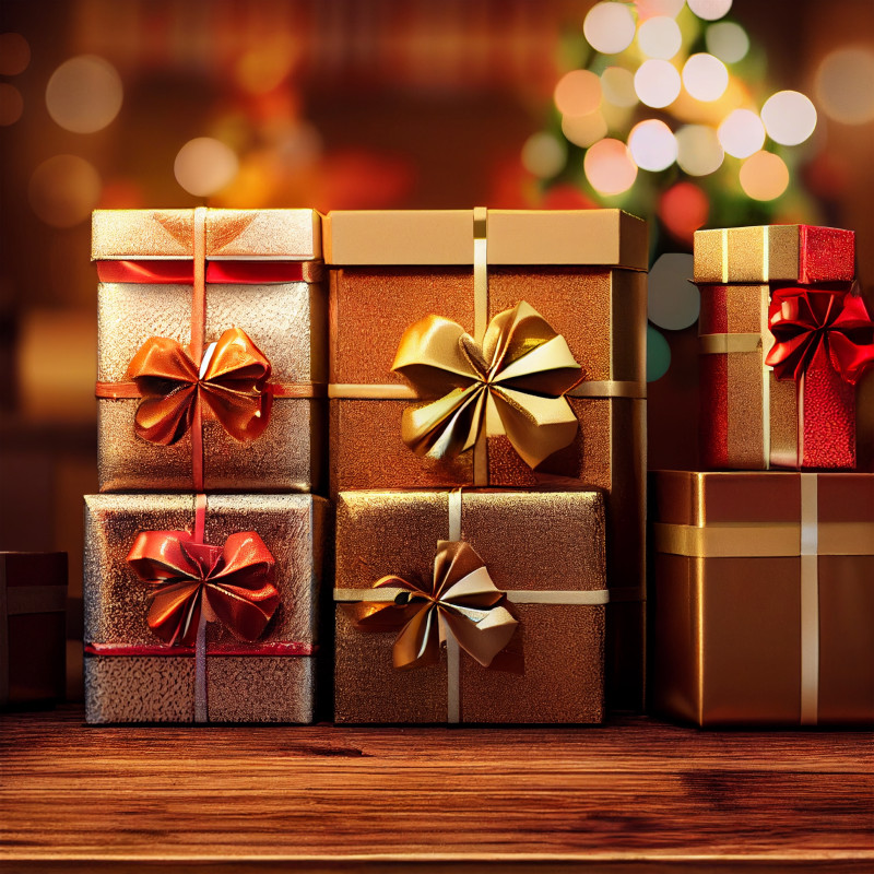 Christmas Gift Box on Wooden Floor