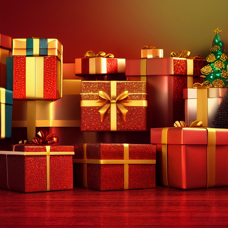 Christmas Presents on Wooden Floor