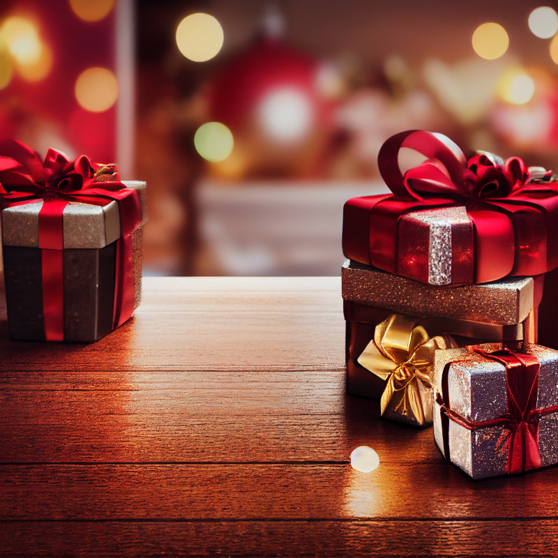Christmas Gift Box on Wooden Background