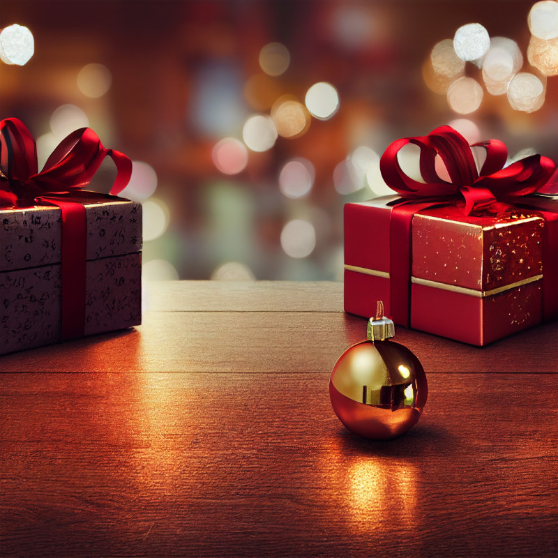 Christmas Presents on Wooden Background