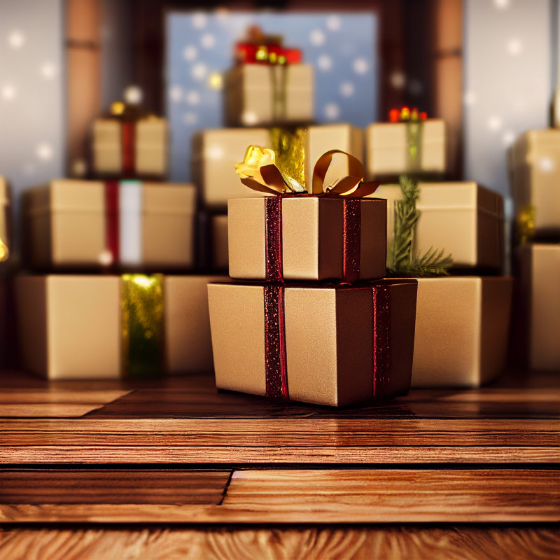 Christmas Presents on Wooden Floor Image