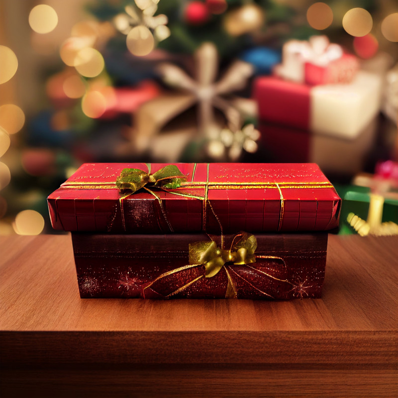 Christmas Gift Box on Wooden Floor