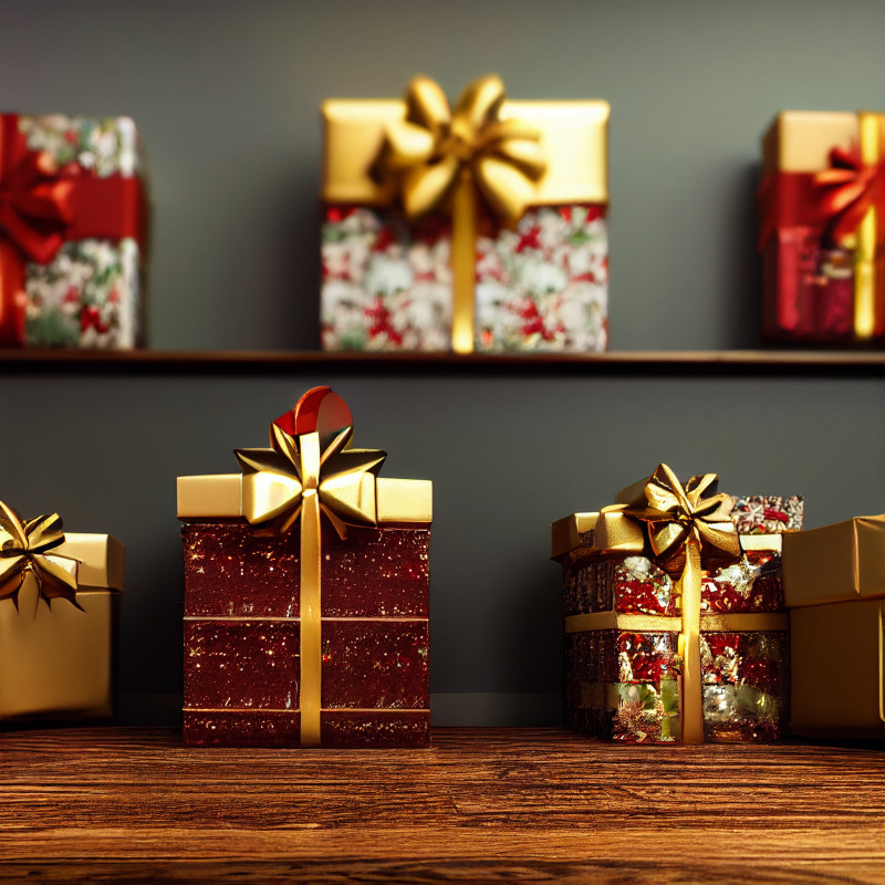 Christmas Gift Box on Wooden Background
