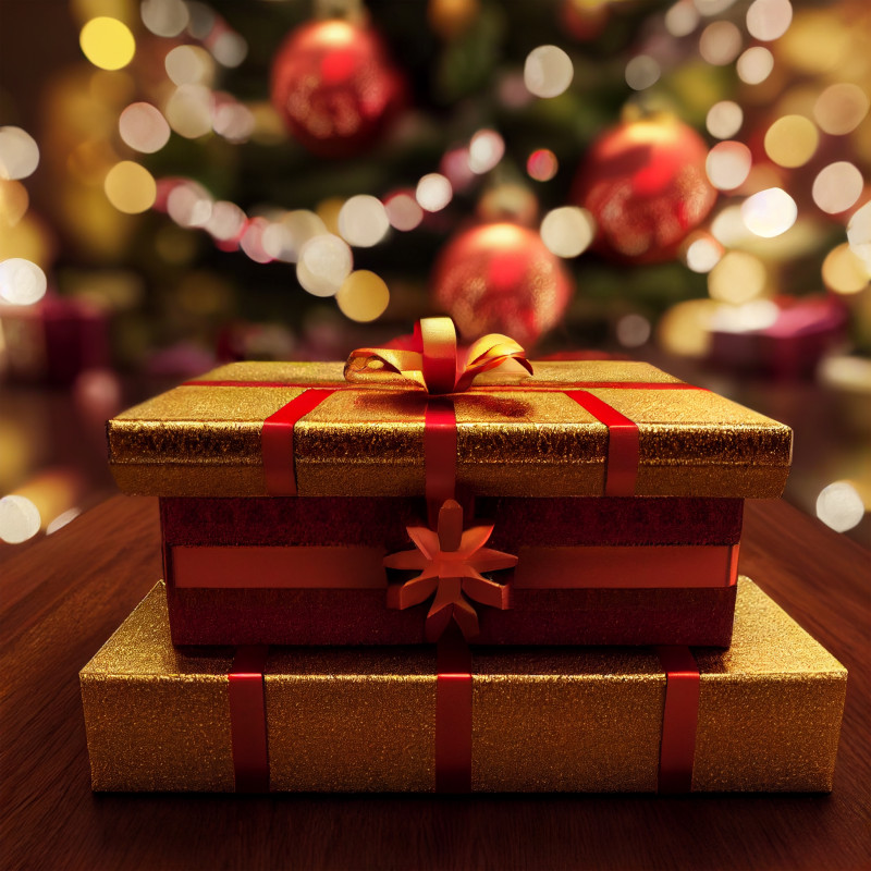 Christmas Presents on Wooden Floor Image