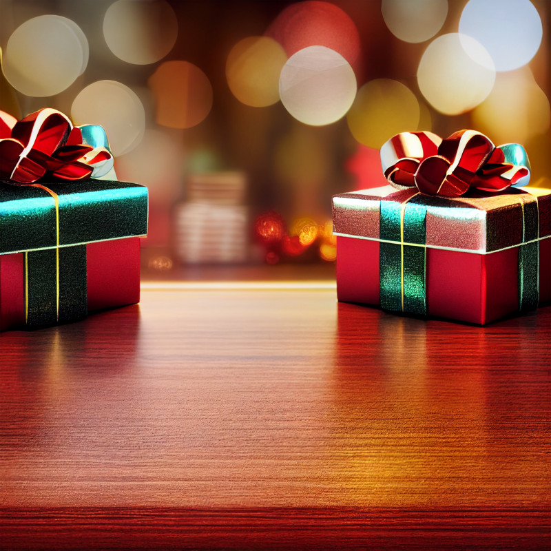 Christmas Presents on Wooden Floor